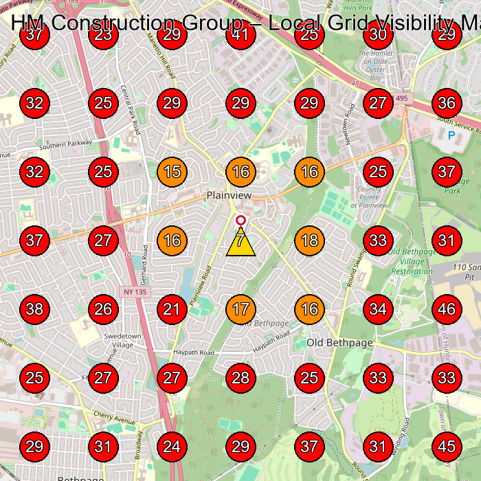 HM Construction Group GeoGrid visibility map for General Contractor in Plainview